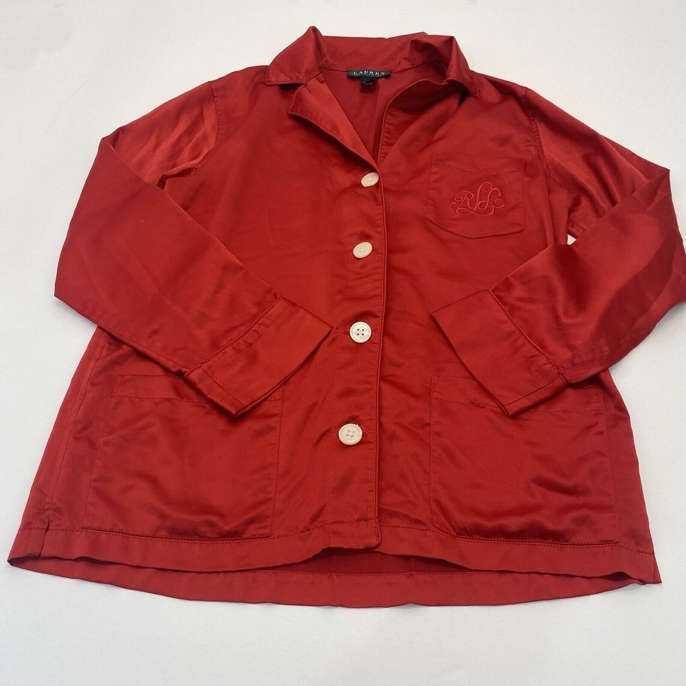Lauren Ralph Lauren‎ Women's Pajama Shirt Size S  Red Long Buttons Pockets